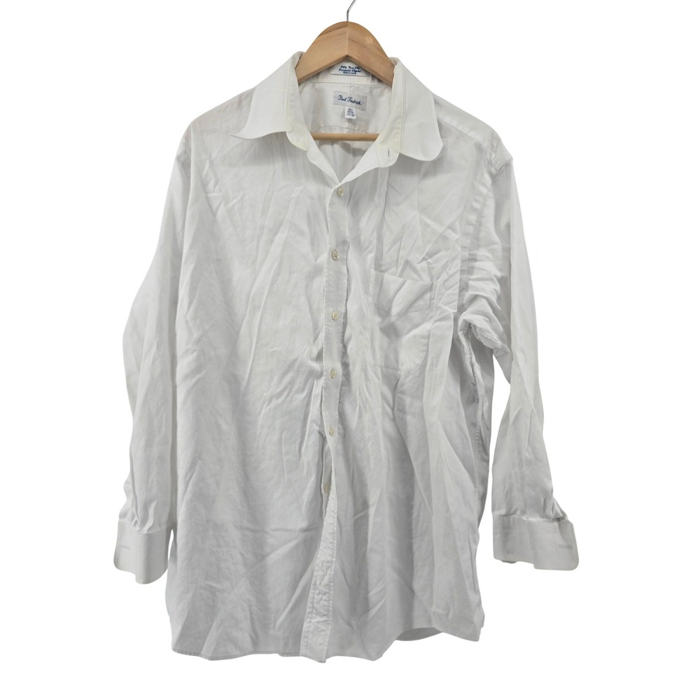 Paul Fredrick Dress Shirt Mens 17.5-33 White 80s Two-Ply Pinpoint Oxford Cotton